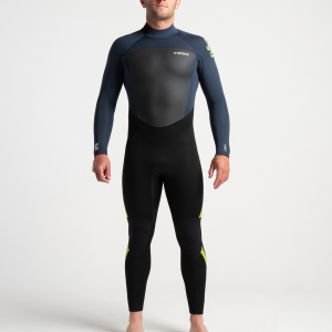 Mens Legend 4/3mm Back Zip Wetsuit in Black, Bluestone & Lime