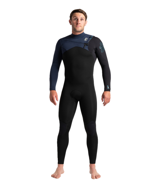 Mens Sessions 4/3mm Chest Zip Wetsuit in Black, Slate Diamond & Black Diamond