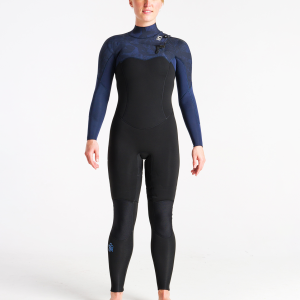 Solace 4/3mm Chest Zip Wetsuit in Black, Bluestone Tropical & Cascade Blue