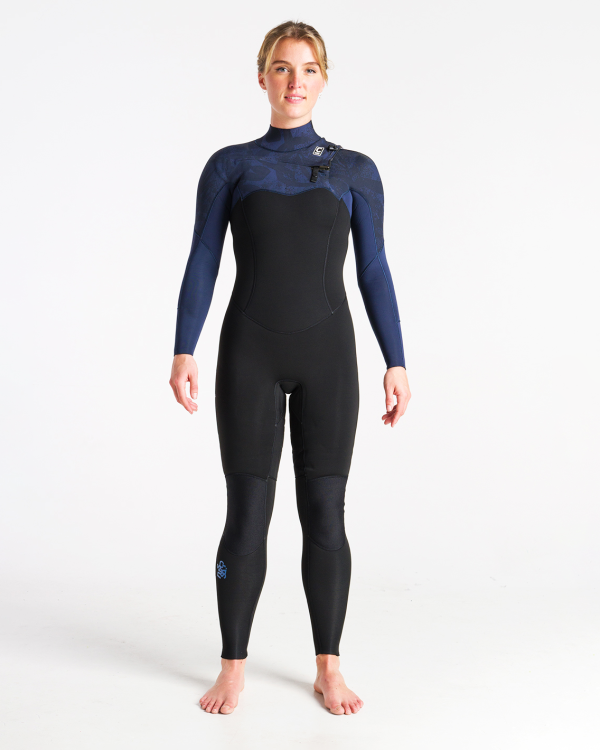 Solace 4/3mm Chest Zip Wetsuit in Black, Bluestone Tropical & Cascade Blue