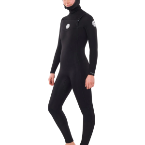 Womens Dawn Patrol 5/4mm Hooded Chest Zip Wetsuit in Black
