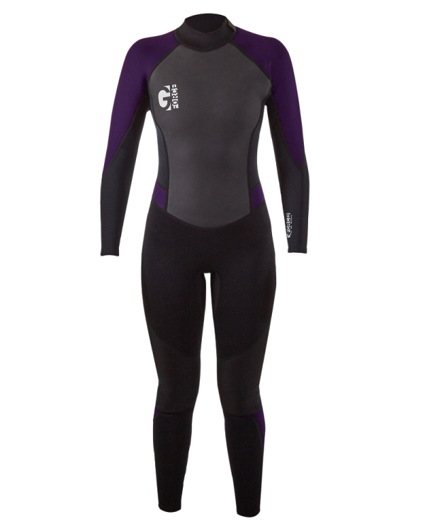 Womens G-Force 3/2mm Back Zip Wetsuit in Black & Mulberry