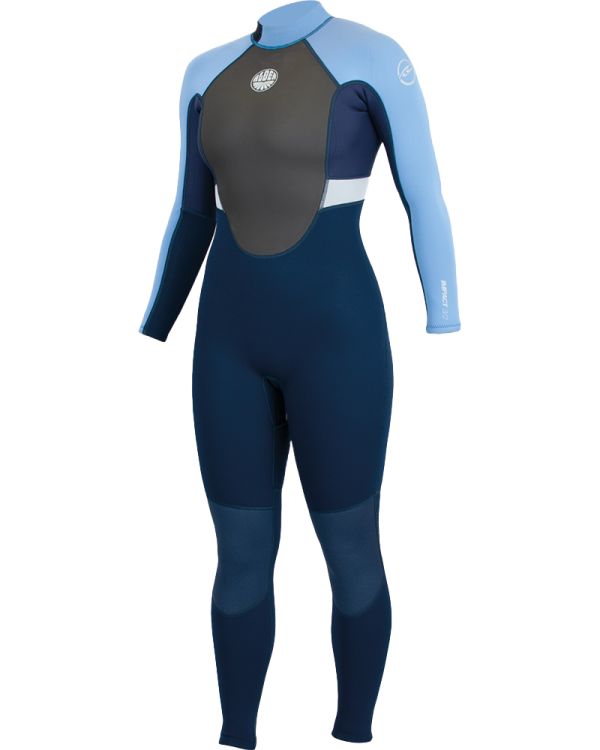 Womens Impact 3/2mm Back Zip Wetsuit in Blue Ribbon, Acid Blue & Fog Blue