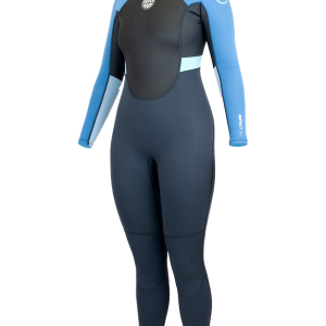 Womens Impact 3/2mm Back Zip Wetsuit in Graphite, Faeince Blue & Glacier