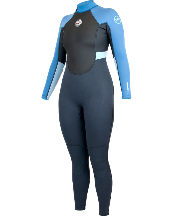 Womens Impact 3/2mm Back Zip Wetsuit in Graphite, Faeince Blue & Glacier